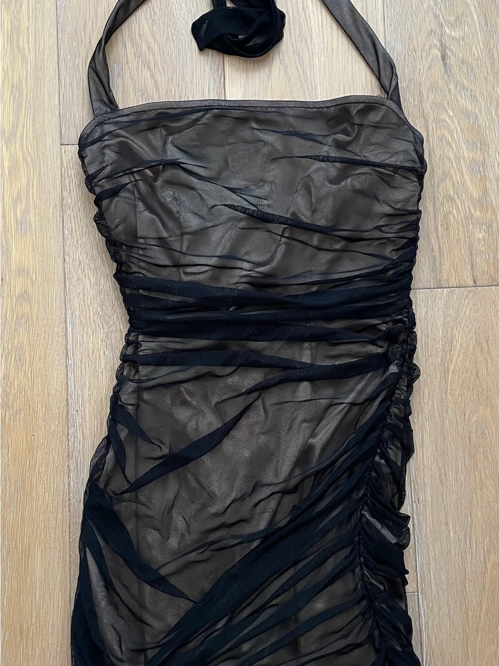 Lucy in the Sky Black Strapless Ruched Sheer Dress